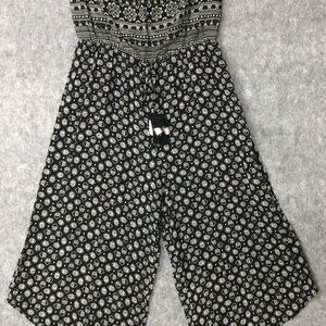 XHILARATION Dress Sleeveless Jumpsuit JUMPER Pants M Floral Black White BOHO NWT